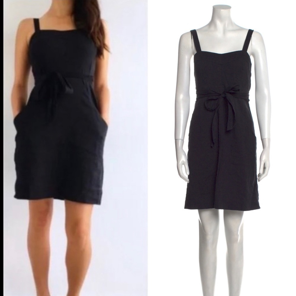 Theory Beatris Black Linen Blend Fit and Flare Mini Dress w/ Belt Size L